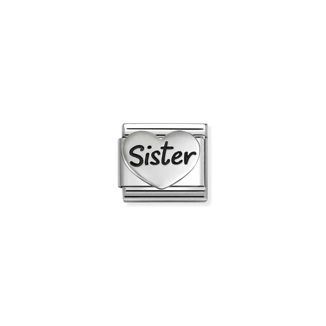 Niche Jewellery Nomination Silver Oxidised Writing Sister Heart Charm