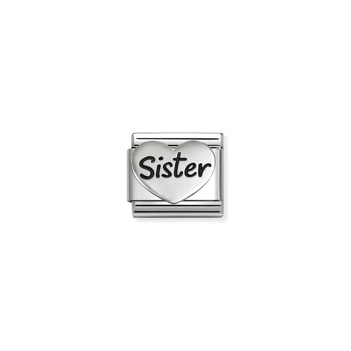 Niche Jewellery Nomination Silver Oxidised Writing Sister Heart Charm
