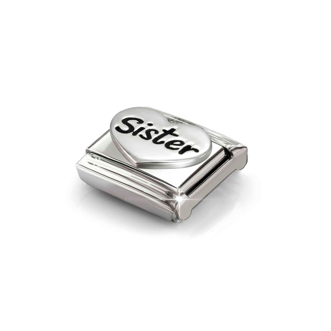 Niche Jewellery Nomination Silver Oxidised Writing Sister Heart Charm detail