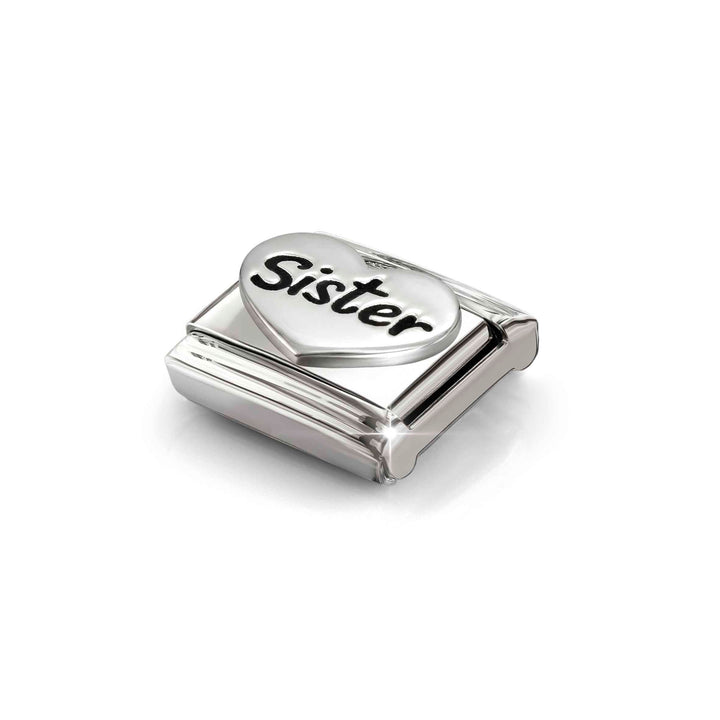 Niche Jewellery Nomination Silver Oxidised Writing Sister Heart Charm detail