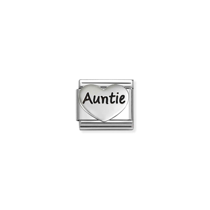 Niche Jewellery Nomination Silver Oxidised Writing Auntie Heart Charm