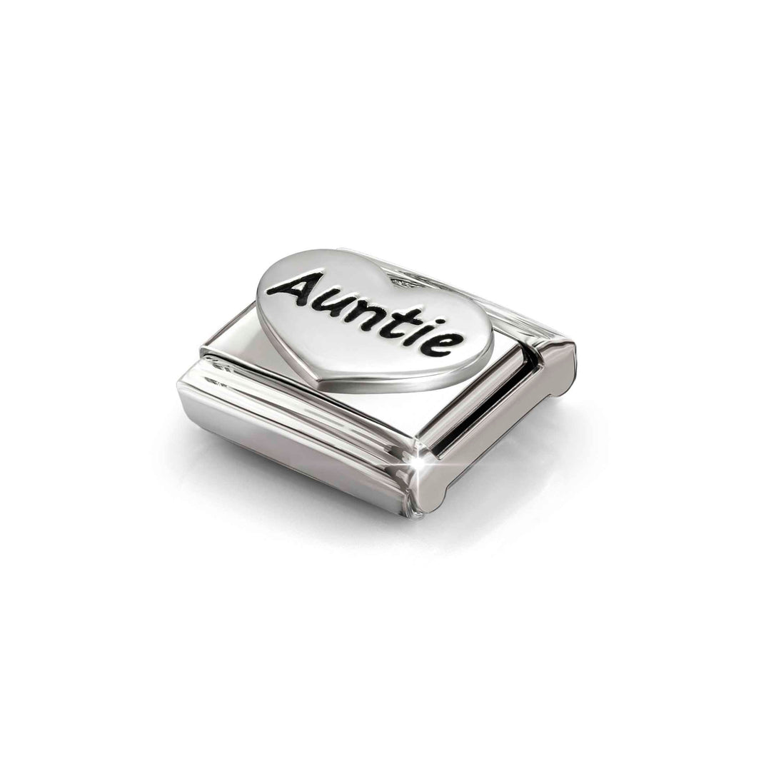 Niche Jewellery Nomination Silver Oxidised Writing Auntie Heart Charm detail