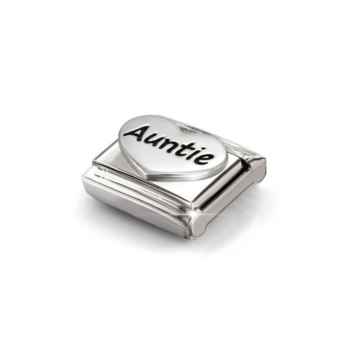 Niche Jewellery Nomination Silver Oxidised Writing Auntie Heart Charm detail