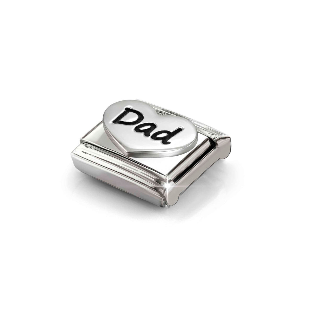 Niche Jewellery Nomination Silver Oxidised Dad with Heart Charm detail