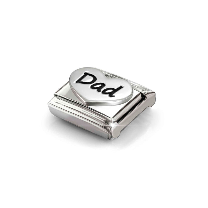 Niche Jewellery Nomination Silver Oxidised Dad with Heart Charm detail