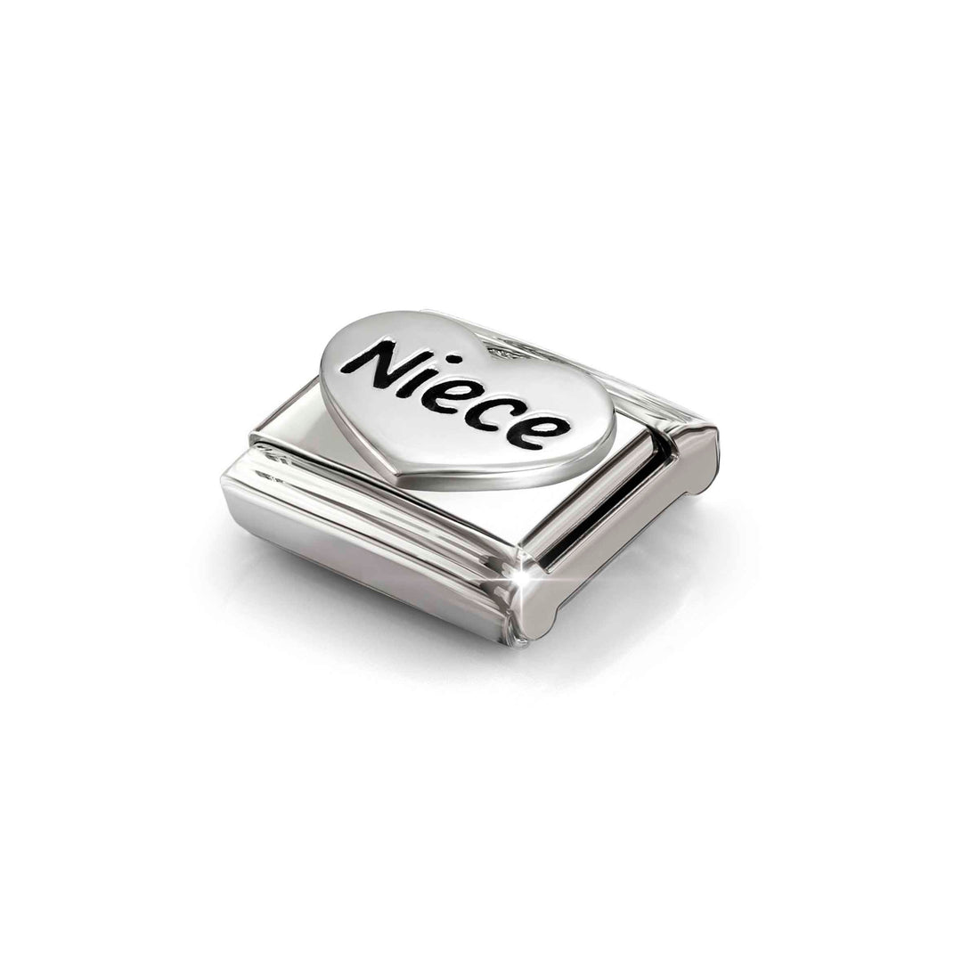 Niche Jewellery Nomination Silver Oxidised Niece with Heart Charm detail