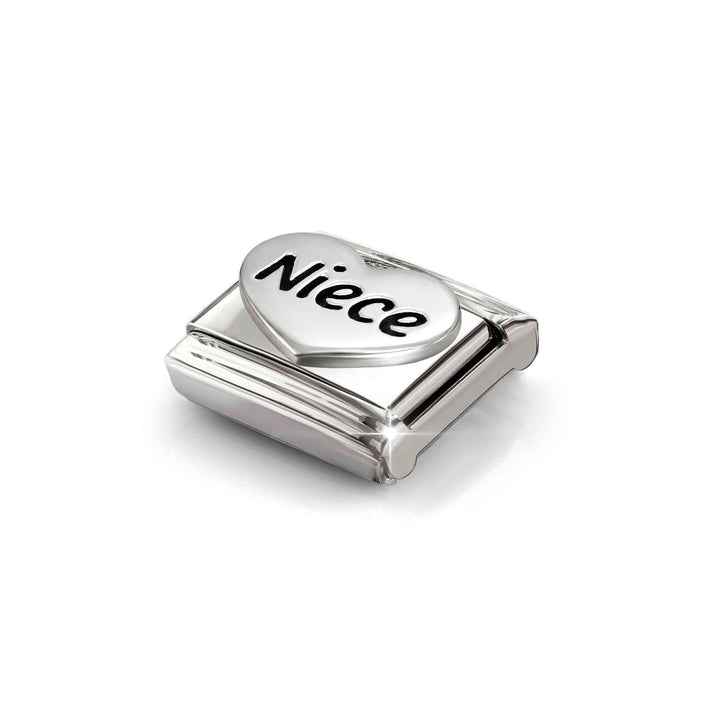Niche Jewellery Nomination Silver Oxidised Niece with Heart Charm detail
