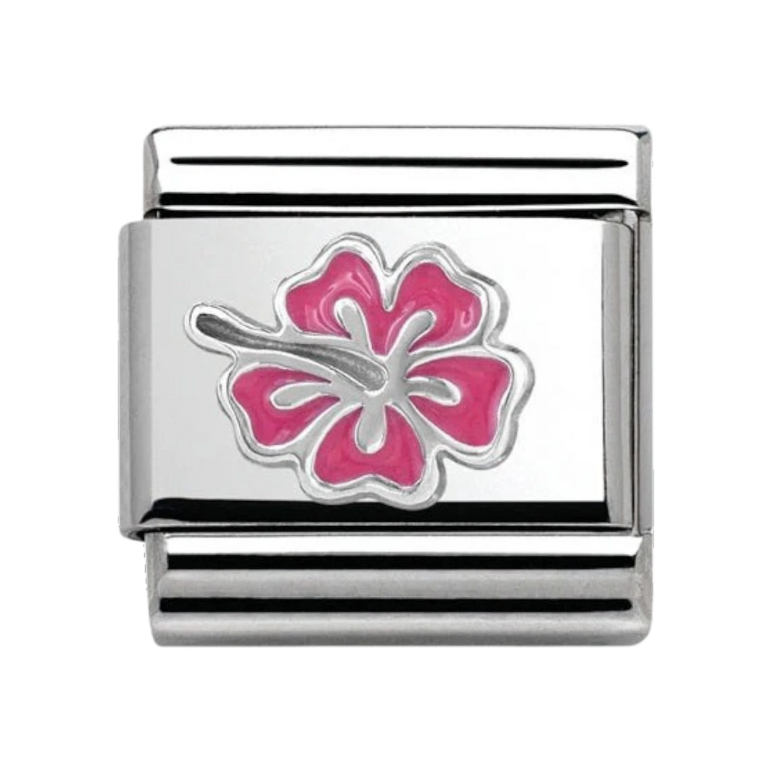 Nomination Classic Silver and Pink Enamel Hibiscus Charm. Item code 330202/24