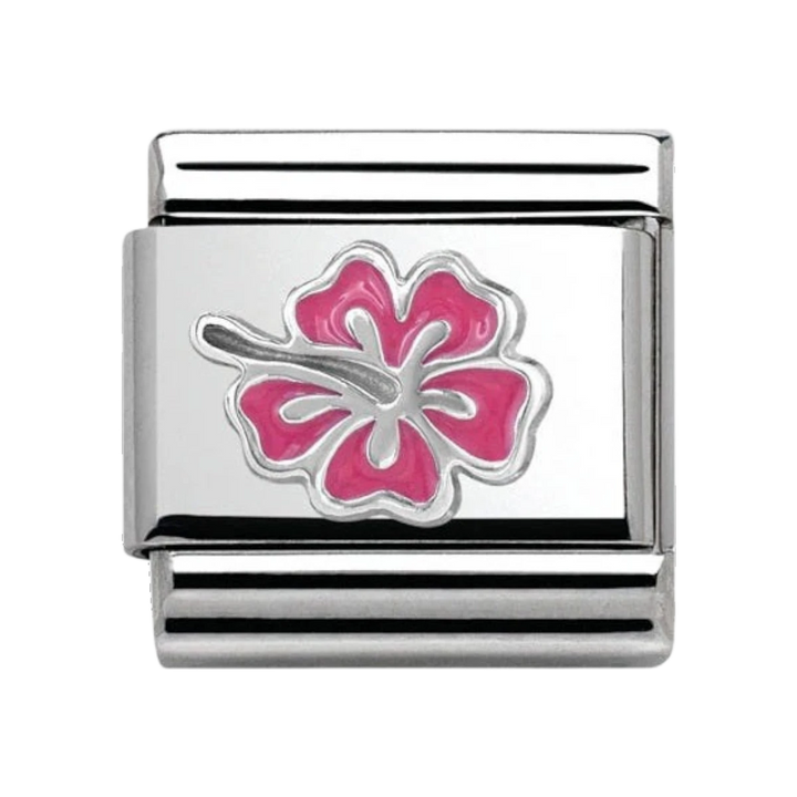 Nomination Classic Silver and Pink Enamel Hibiscus Charm. Item code 330202/24
