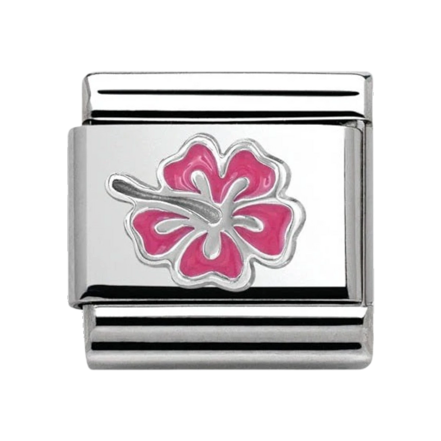 Nomination Classic Silver and Pink Enamel Hibiscus Charm. Item code 330202/24