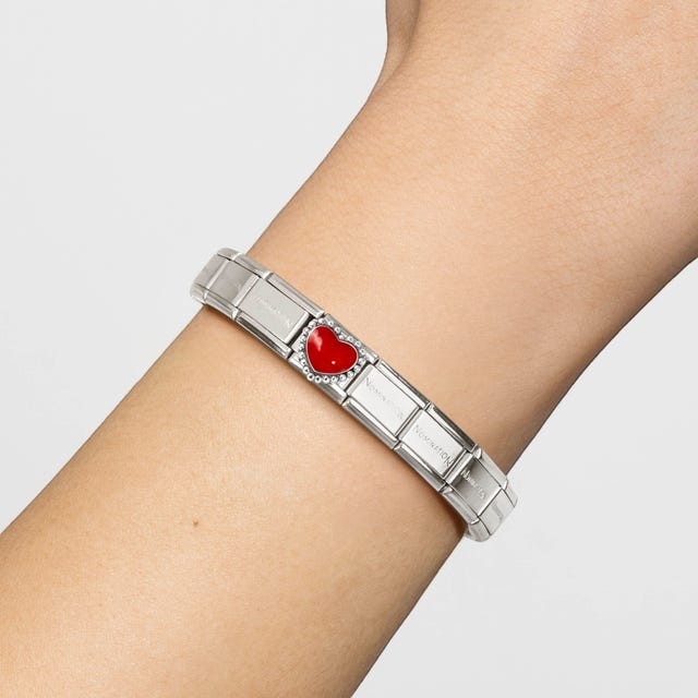 Nomination Classic Silver and Red Enamel Raised Heart Charm Dots Border 330204/39