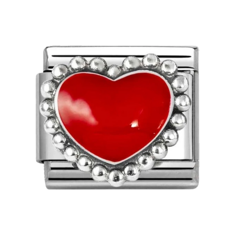 Nomination Classic Silver and Red Enamel Raised Heart Charm Dots Border 330204/39
