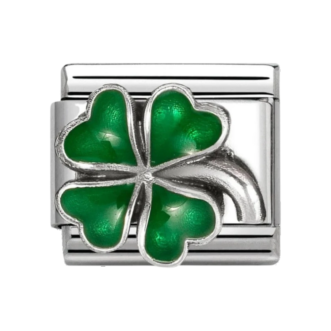 Nomination Silver and Green Enamel Four Leaf Clover Charm