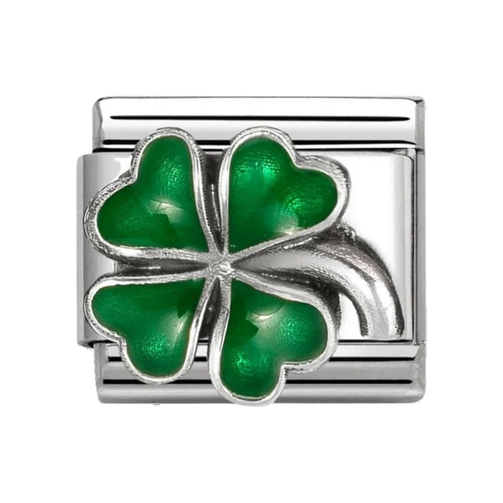 Nomination Silver and Green Enamel Four Leaf Clover Charm