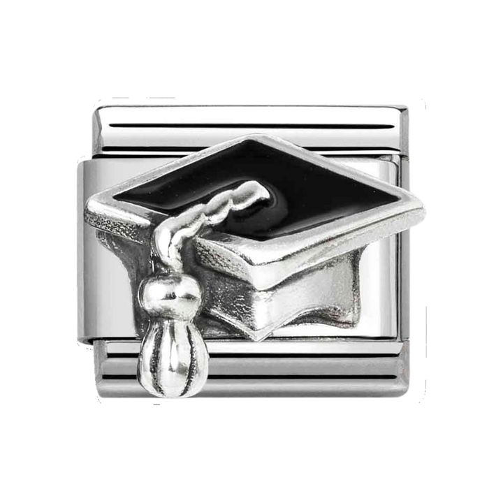 Niche Jewellery Nomination Classic Sterling Silver Black Enamel Graduation Hat Charm