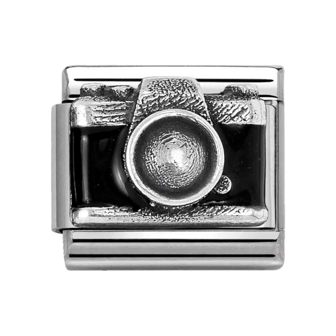 Niche Jewellery Nomination Silver and Black Enamel Camera Charm
