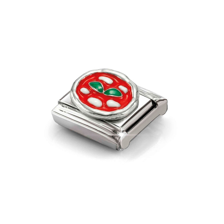 Niche Jewellery Nomination Silver and Red Enamel Pizza Charm worn on model