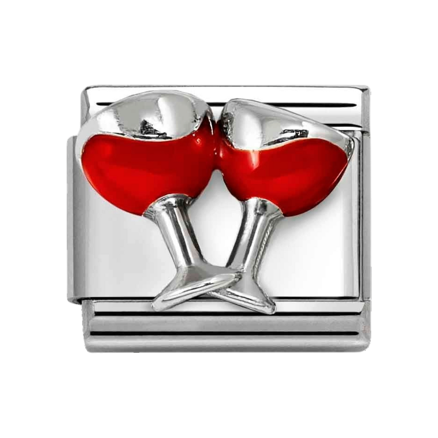 Niche Jewellery Nomination Silver and Enamel Red Wine Glasses Charm
