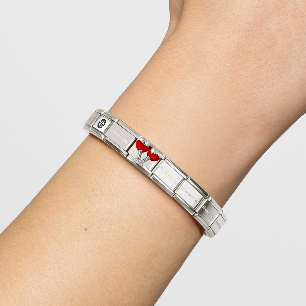 Niche Jewellery Nomination Silver and Enamel Red Wine Glasses Charm detail