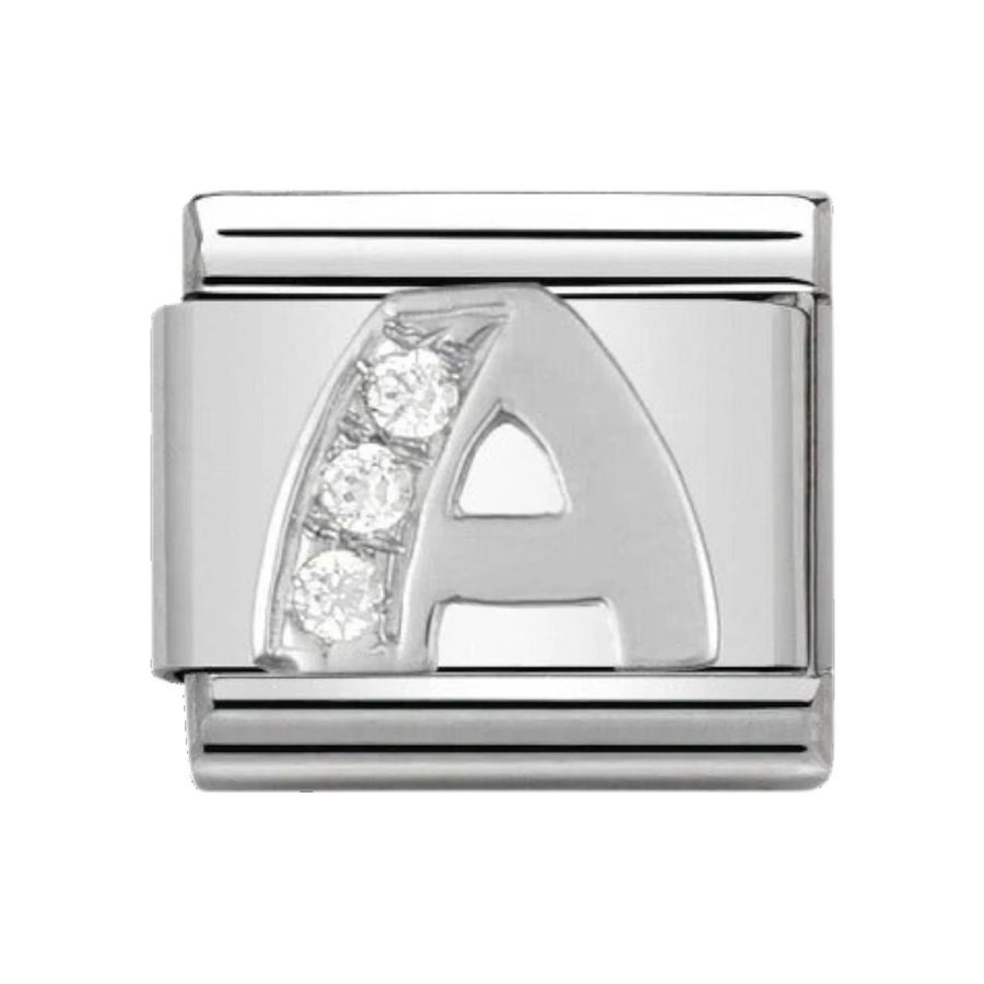 Nomination Silver and Zirconia Classic Letter Charm - A