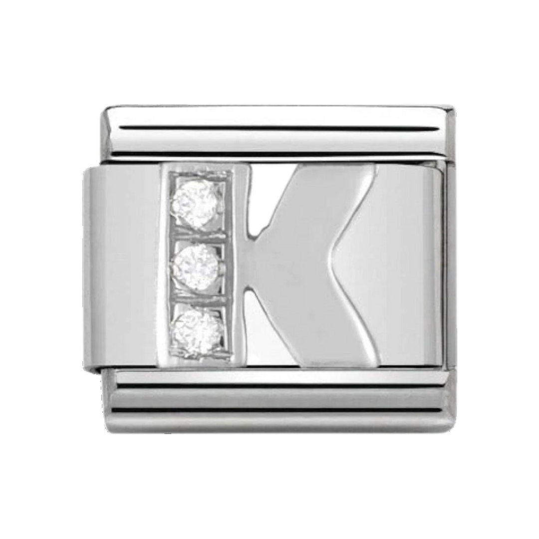 Nomination Silver and Zirconia Classic Letter Charm - K