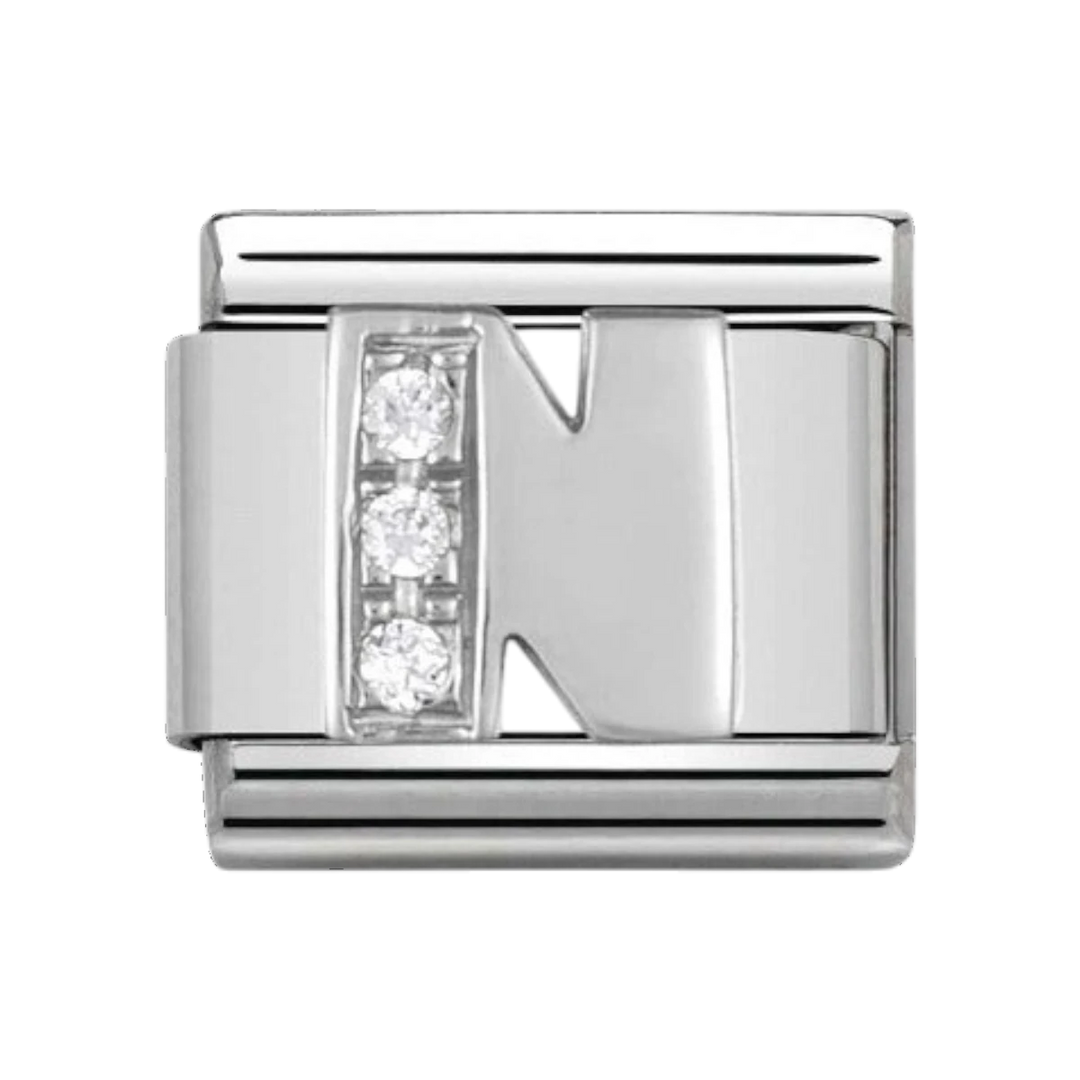 Nomination Silver and Zirconia Classic Letter Charm - N