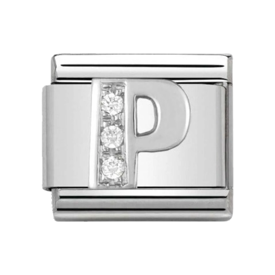 Nomination Silver and Zirconia Classic Letter Charm - P