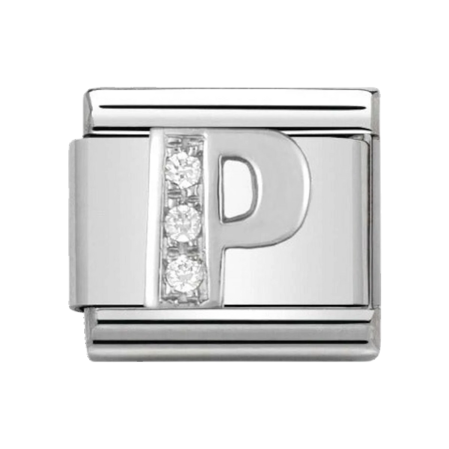 Nomination Silver and Zirconia Classic Letter Charm - P