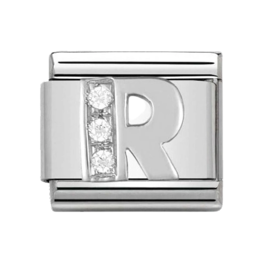 Nomination Silver and Zirconia Classic Letter Charm - R
