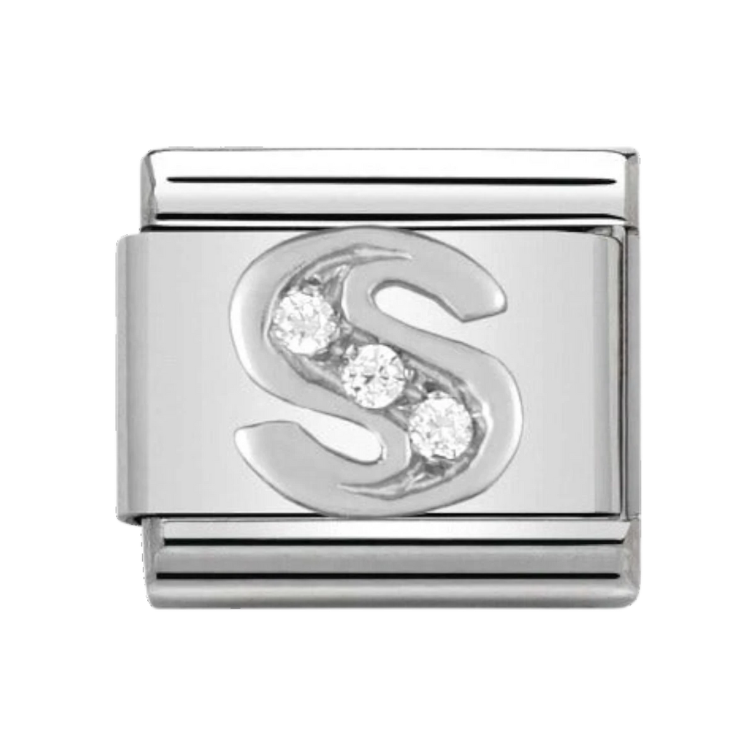 Nomination Silver and Zirconia Letter Charm - S