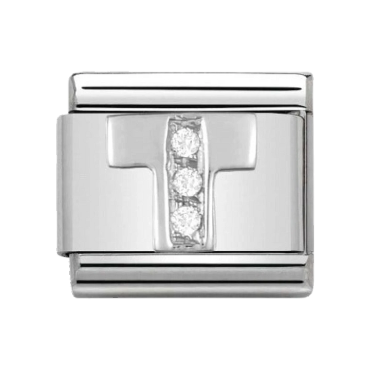 Nomination Silver and Zirconia Letter Charm - T