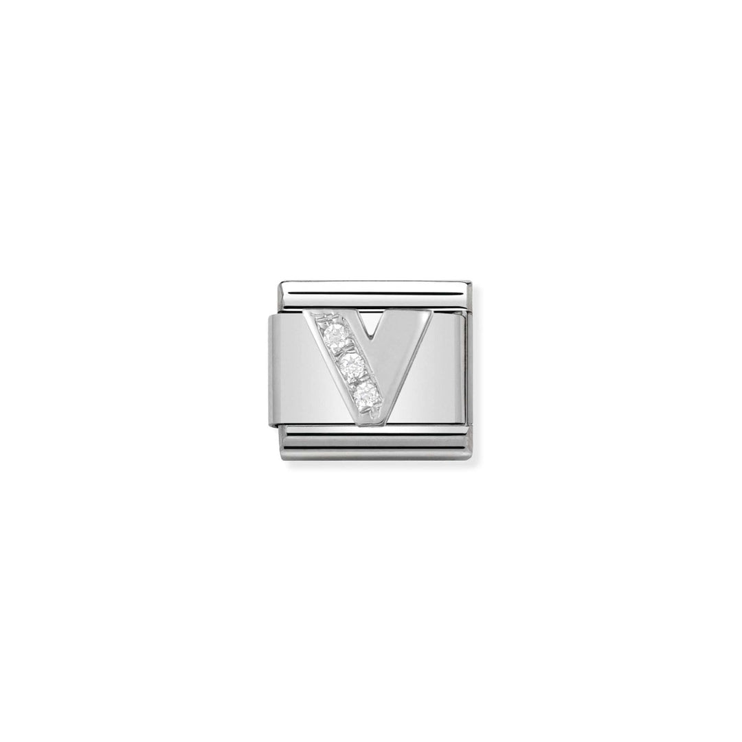Nomination Silver and Zirconia Letter Charm - V