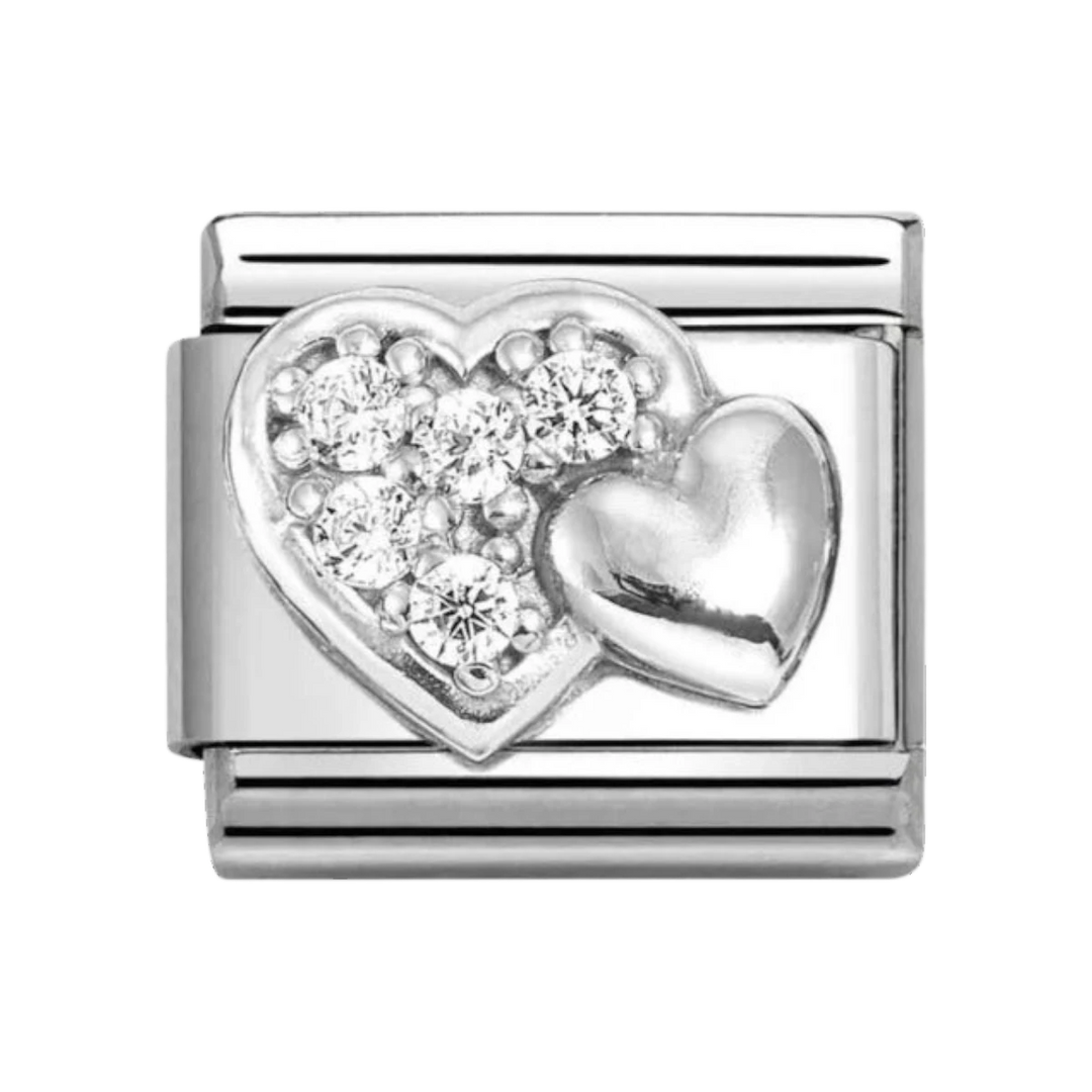 Nomination Classic Silver Plain and Zirconia Raised Hearts Charm 330304/47