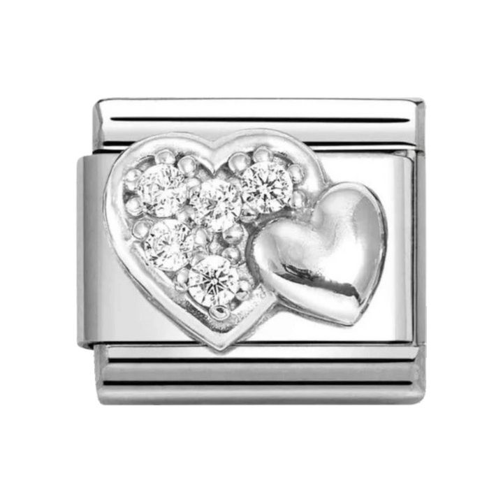 Nomination Classic Silver Plain and Zirconia Raised Hearts Charm 330304/47