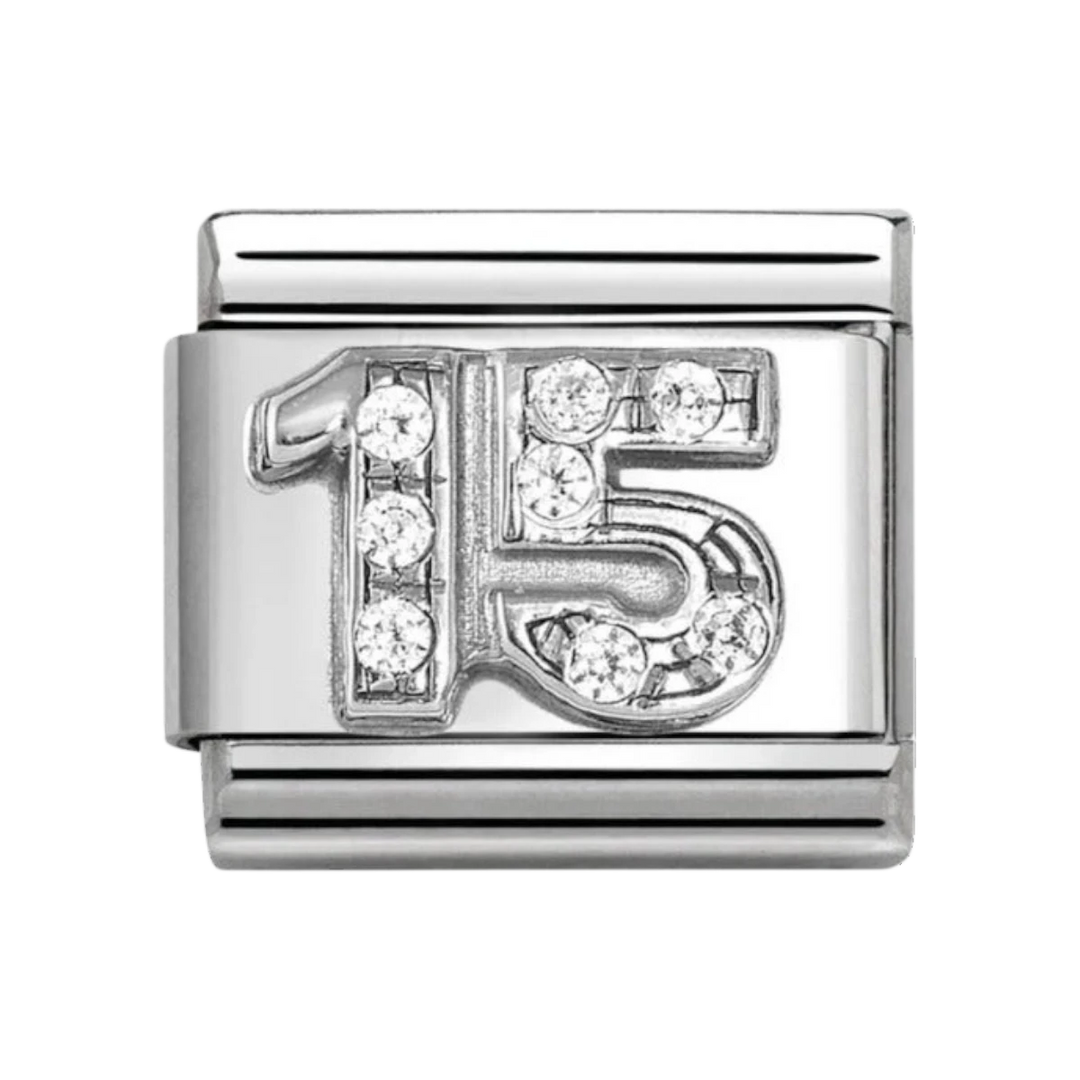 Nomination Silver and Zirconia Number 15 Charm