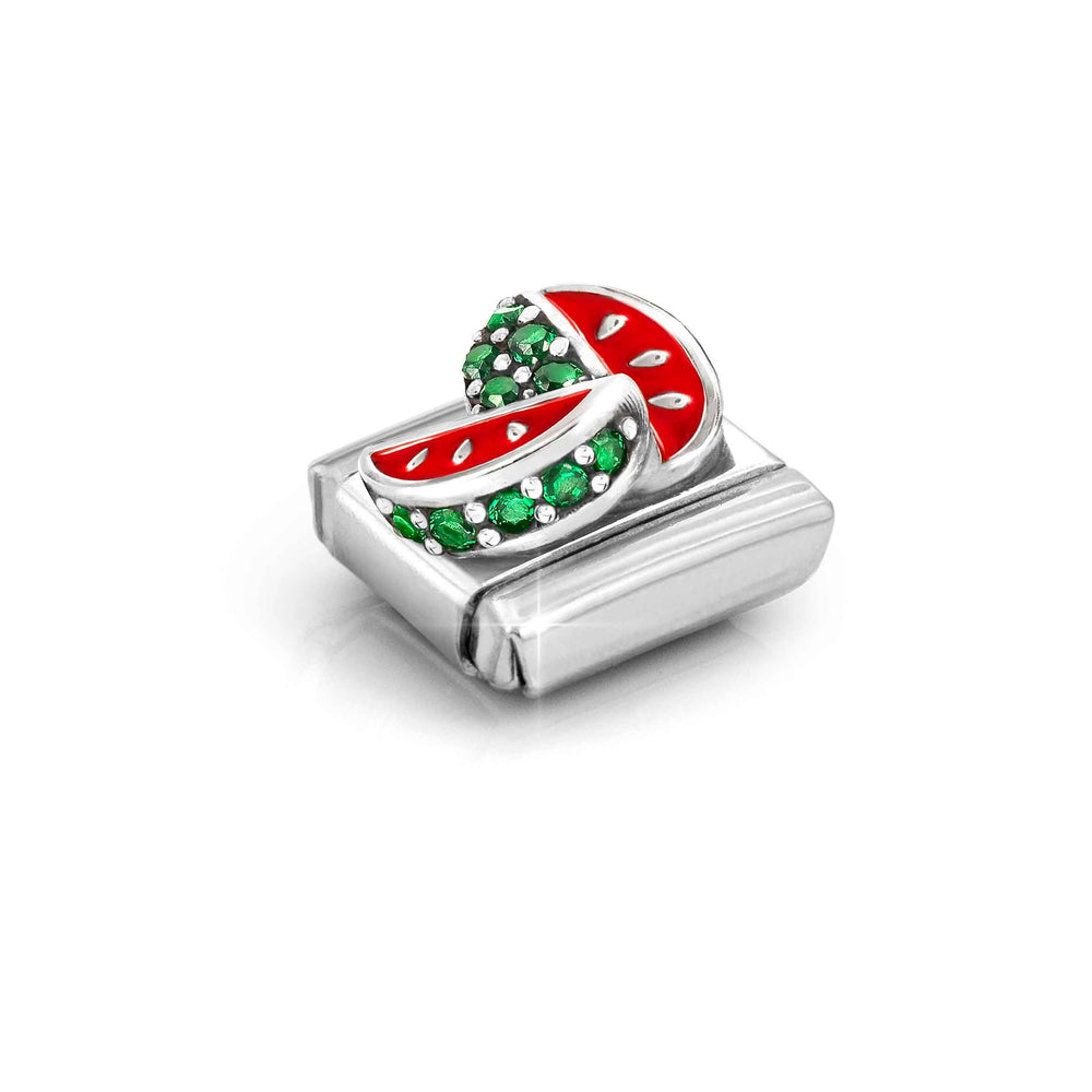 Niche Jewellery Nomination Silver Enamel and Zirconia Watermelon Charm worn on model