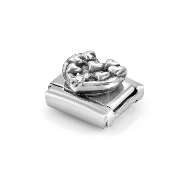 Niche Jewellery Nomination Silver and Zirconia Heart Tree of Life Charm worn on model