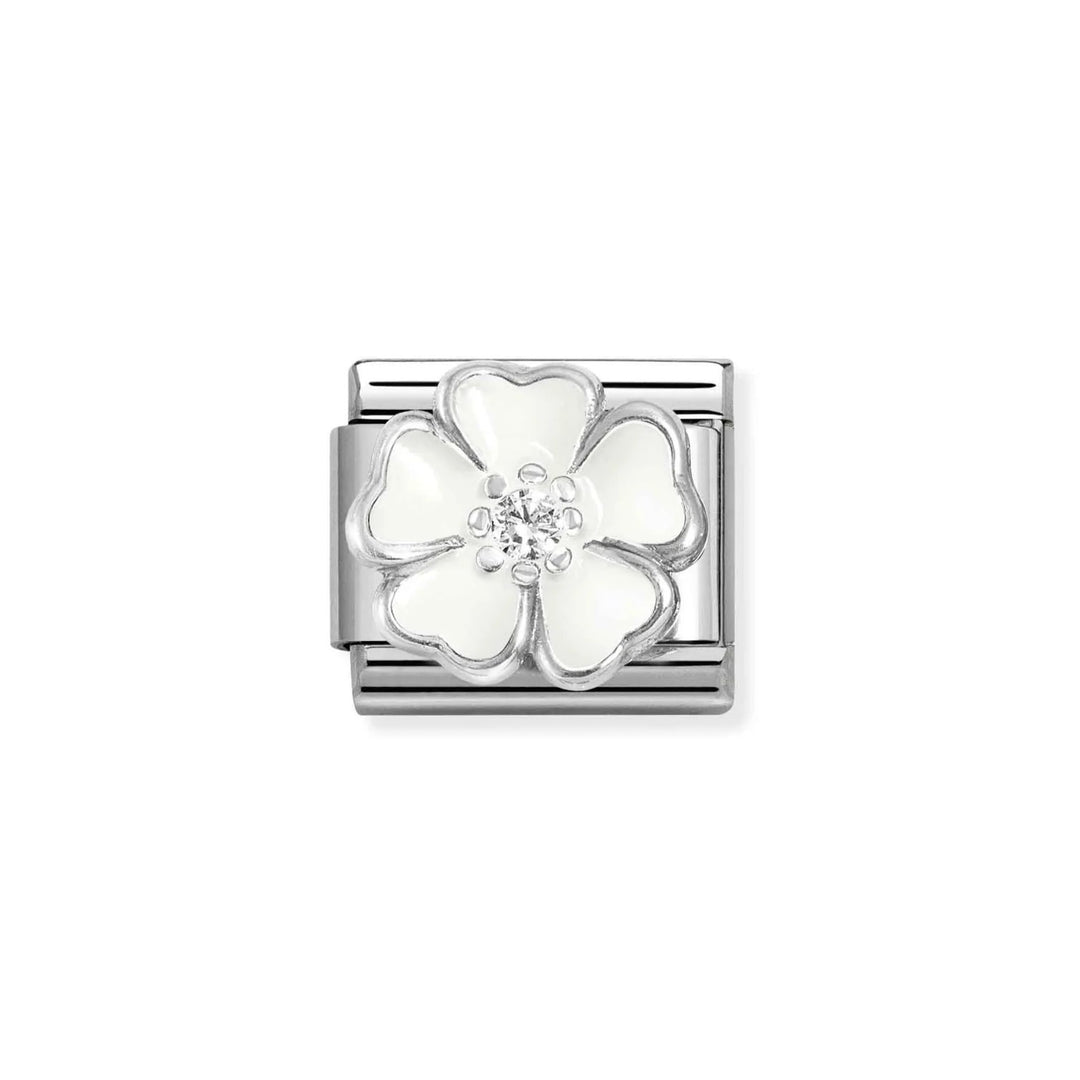Nomination Classic Silver White Enamel and Zirconia Flower Charm. Item code 330321/15
