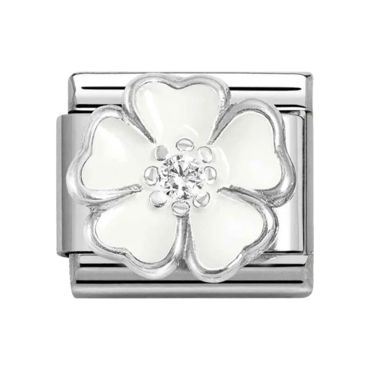 Nomination Classic Silver White Enamel and Zirconia Flower Charm. Item code 330321/15
