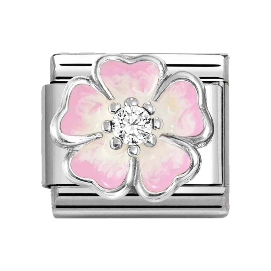 Niche Jewellery Nomination Silver Pink White Enamel and Zirconia Flower Charm