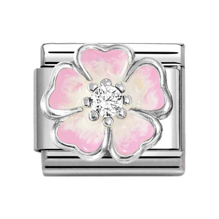 Niche Jewellery Nomination Silver Pink White Enamel and Zirconia Flower Charm