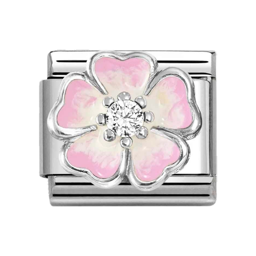Niche Jewellery Nomination Silver Pink White Enamel and Zirconia Flower Charm
