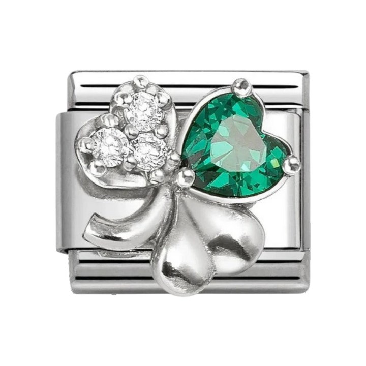 Nomination Classic Silver Four Leaf Clover with Zirconia and Green Stone Charm. Item code 330322/10