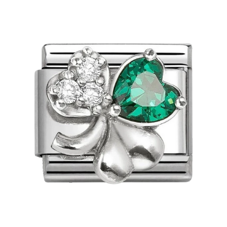 Nomination Classic Silver Four Leaf Clover with Zirconia and Green Stone Charm. Item code 330322/10