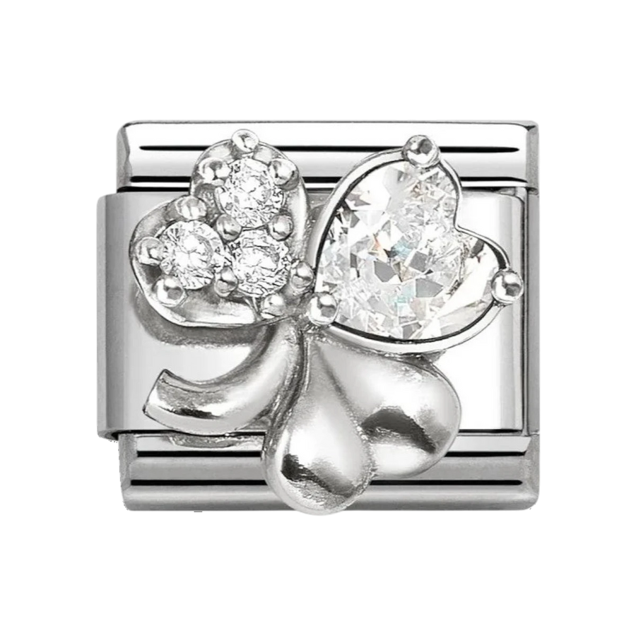 Nomination Classic Silver Four Leaf Clover with White Zirconia Charm. Item code 330322/12