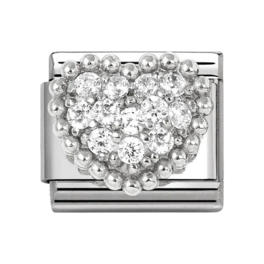 Nomination Silver and White Zirconia Heart Charm Dots Border