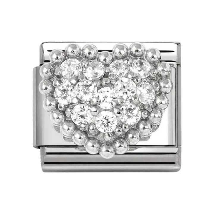 Nomination Silver and White Zirconia Heart Charm Dots Border