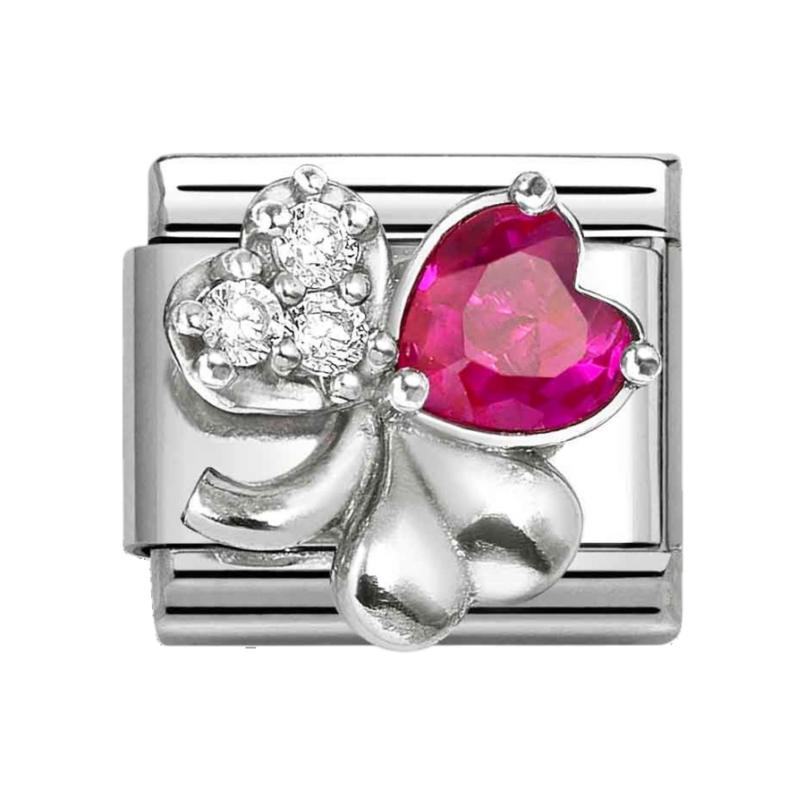 Niche Jewellery Nomination Silver Four Leaf Clover with Red Zirconia Charm