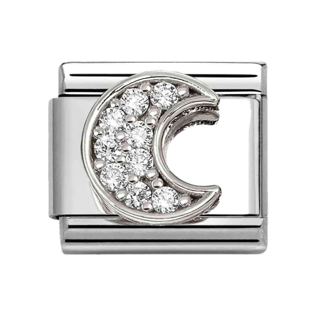 Niche Jewellery Nomination Silver with White Cubic Zirconia Moon Charm
