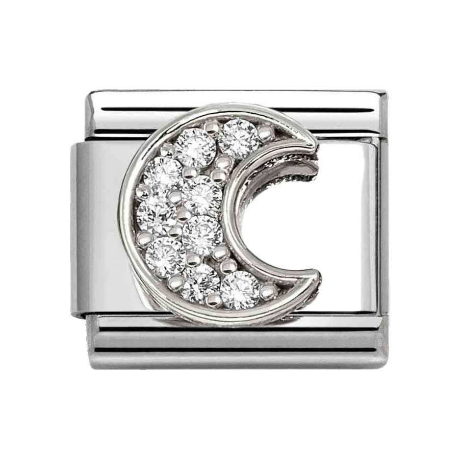 Niche Jewellery Nomination Silver with White Cubic Zirconia Moon Charm